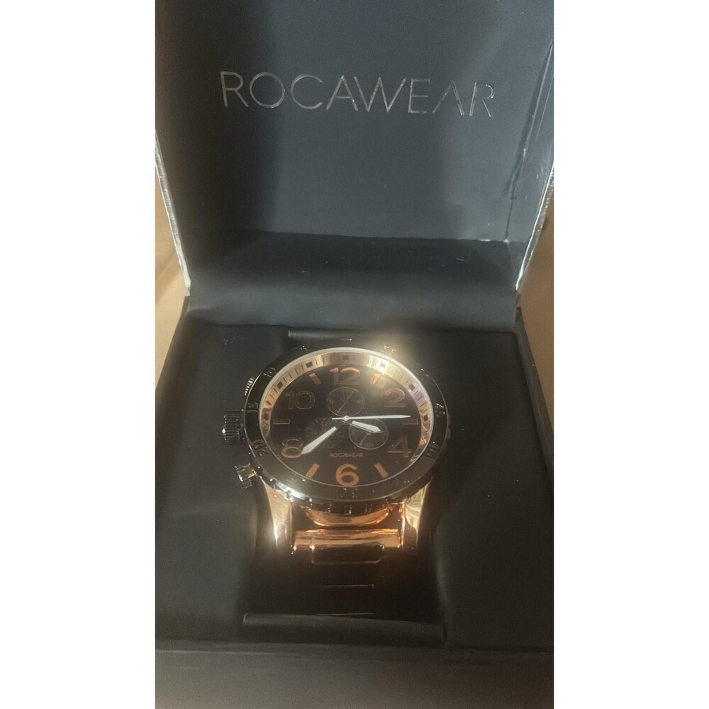 Rocawear RM7830 Men’s Quartz Watch Gold Black Stainless Steel Band w/ Box‎